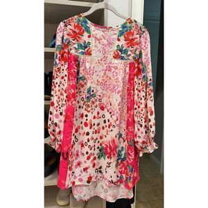 Umgee Rosie Cheetah Dress Floral Pink Fuchsia - Small